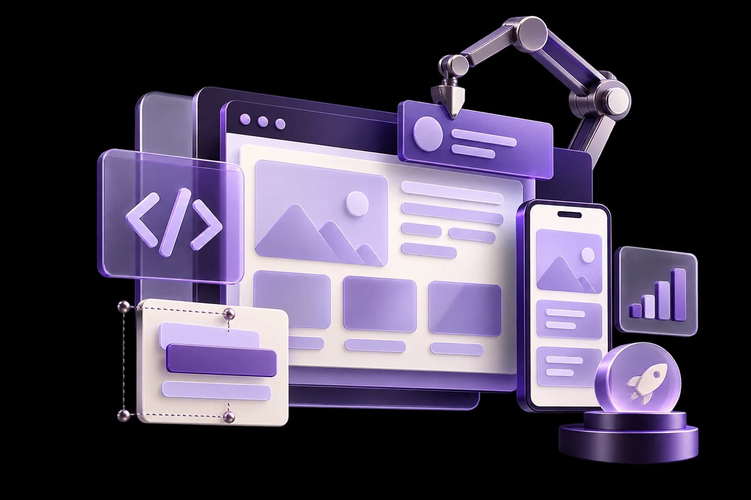 A website and phone app being assembled in a digital workshop